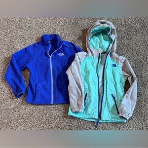 The North Face Royal Blue Fleece and Aqua Windbreaker